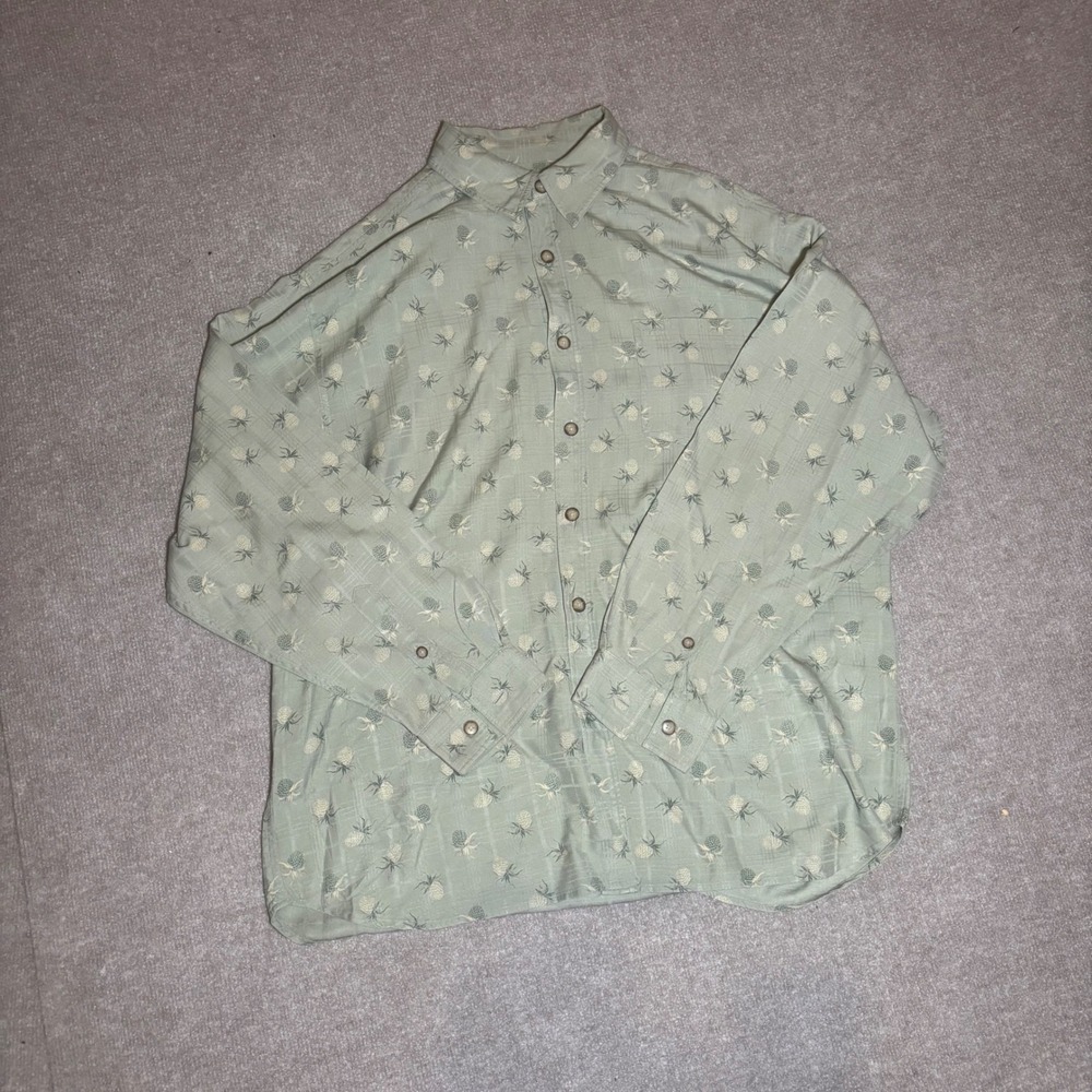 Tommy Bahama Mens Large 100% Silk Pineapple Sage Green Long Sleeve Button Shirt